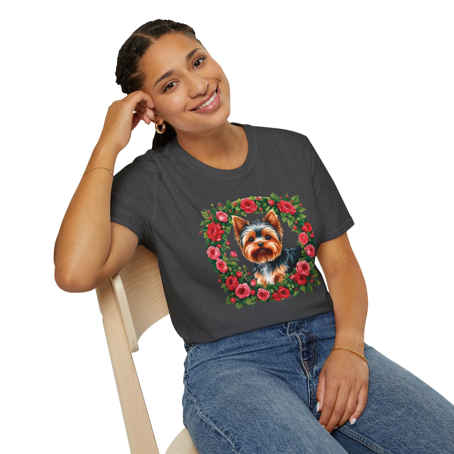 Yorkie Roses Wreath - Women's T Shirt