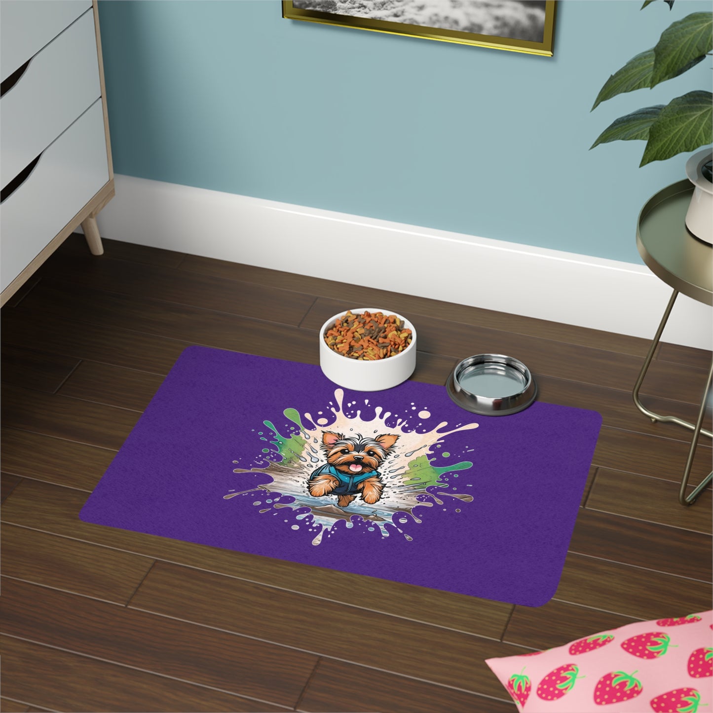 Yorkie Mud Splash - Pet Food Mat 12" × 18"
