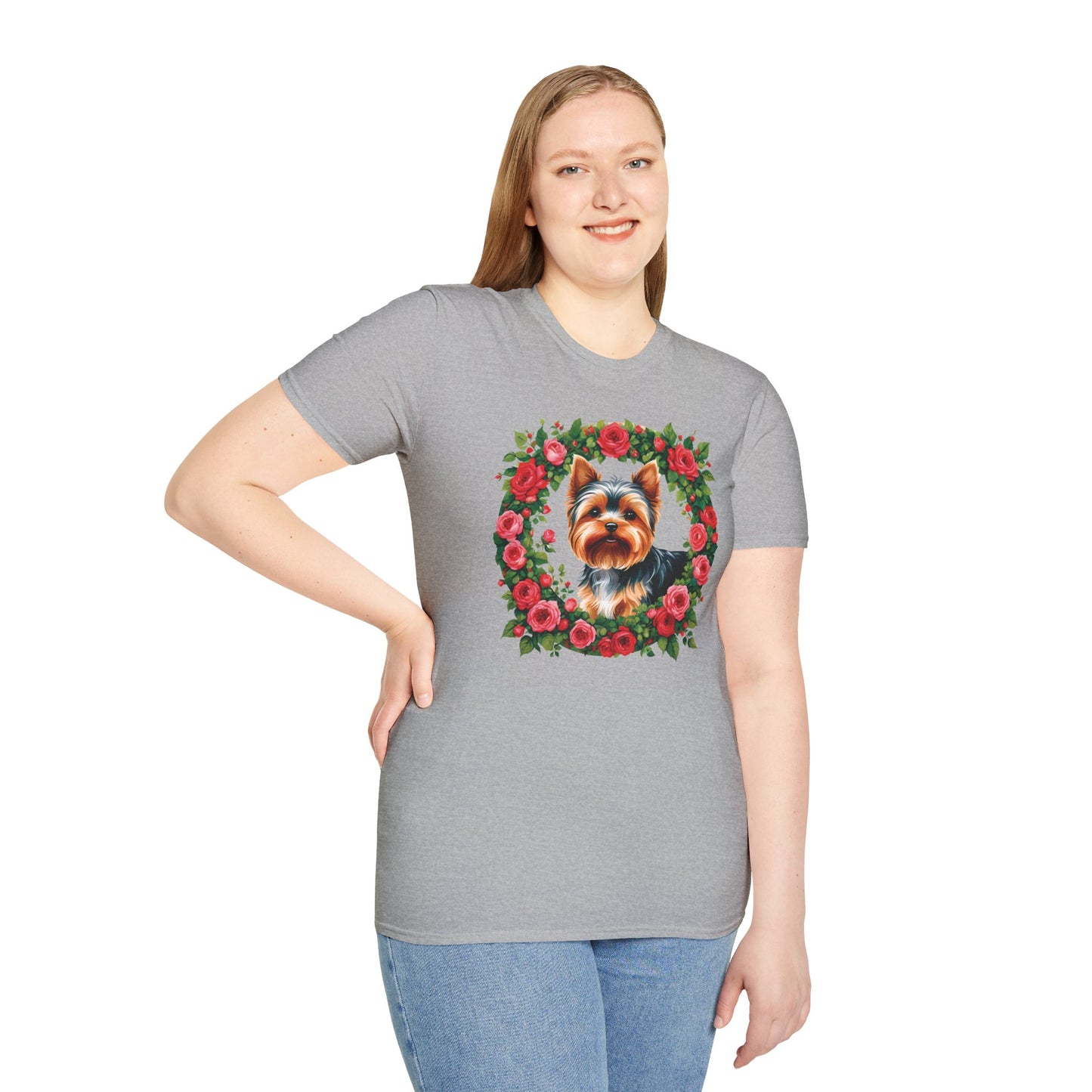 Yorkie Roses Wreath - Women's T Shirt
