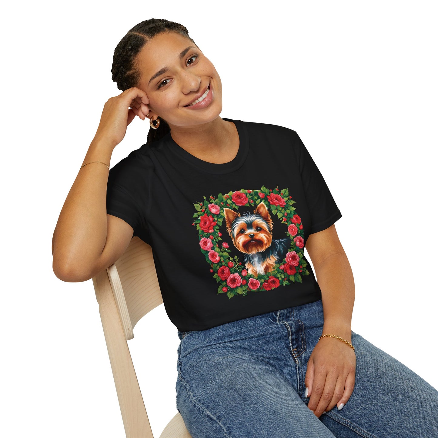 Yorkie Roses Wreath - Women's T Shirt