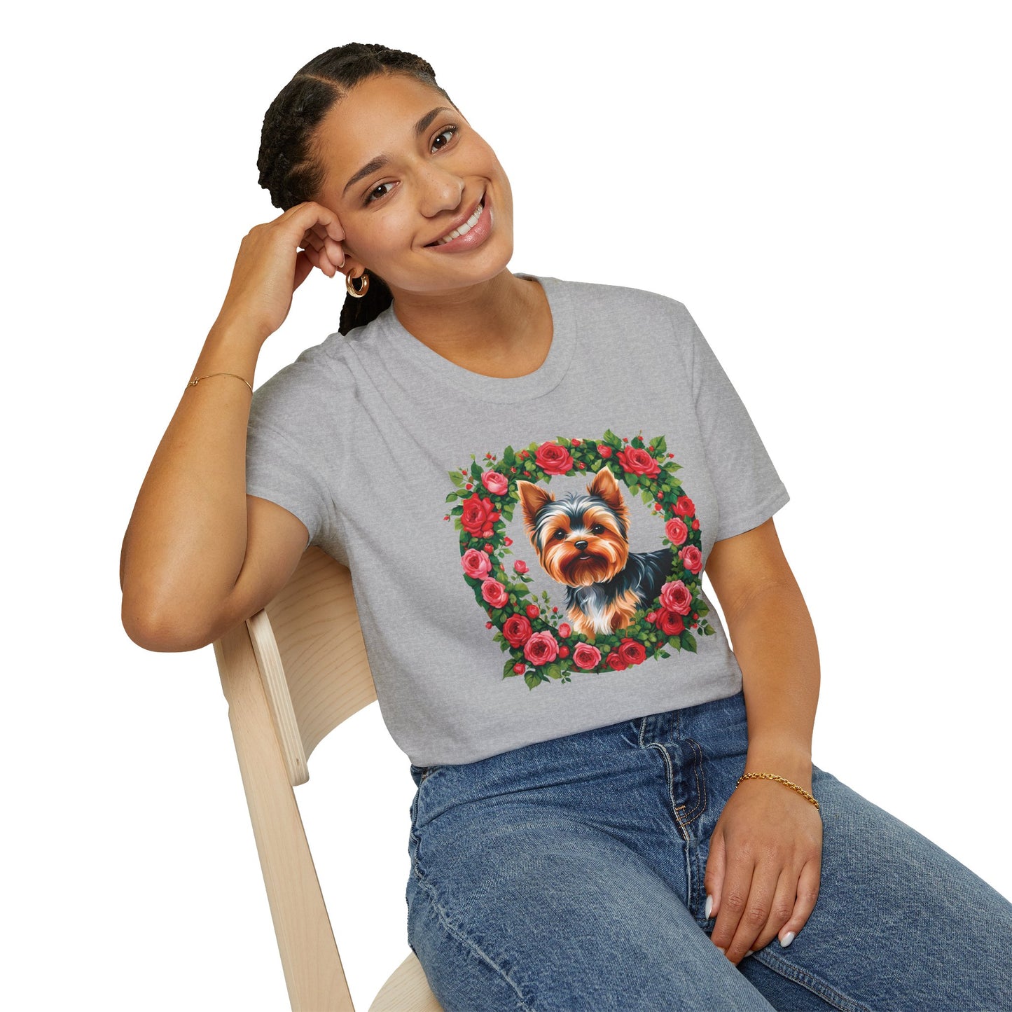 Yorkie Roses Wreath - Women's T Shirt