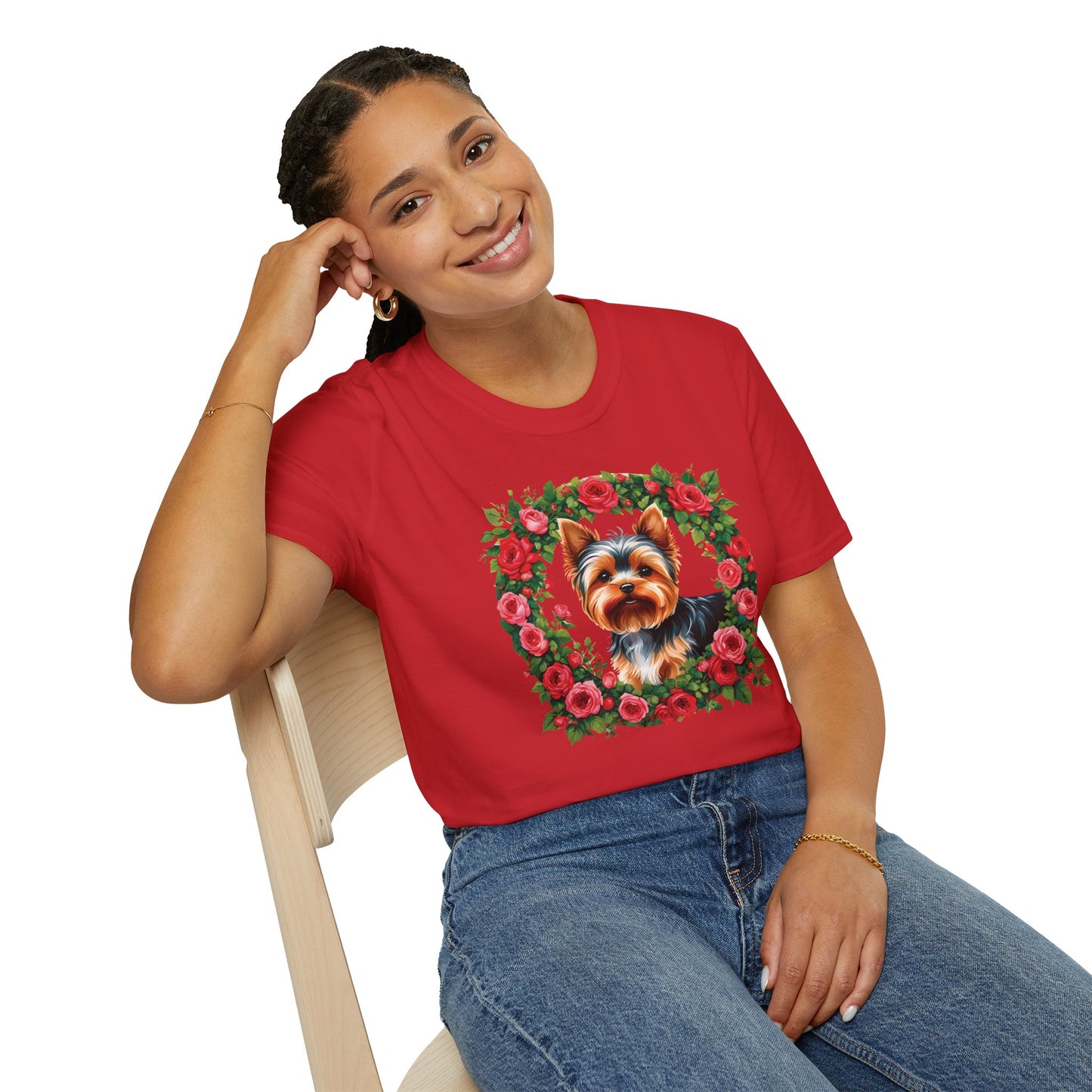 Yorkie Roses Wreath - Women's T Shirt