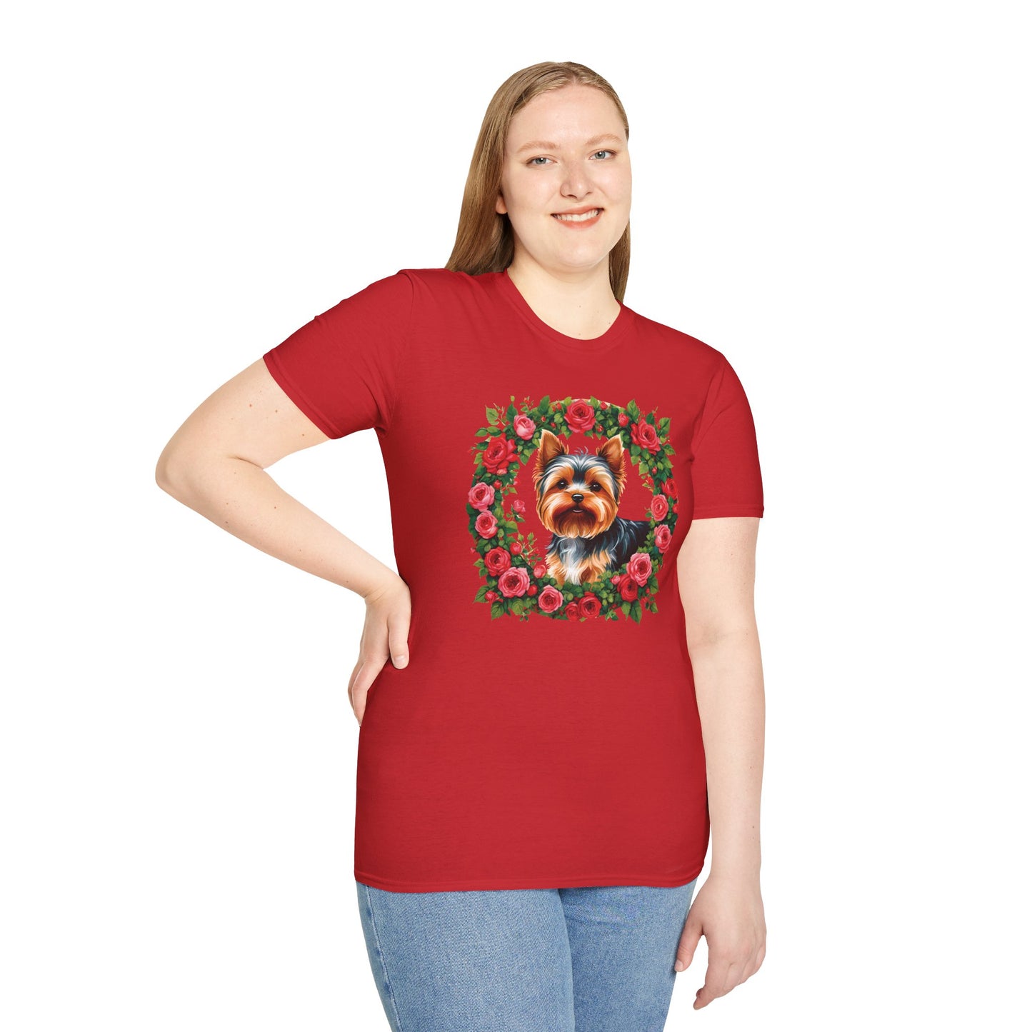 Yorkie Roses Wreath - Women's T Shirt
