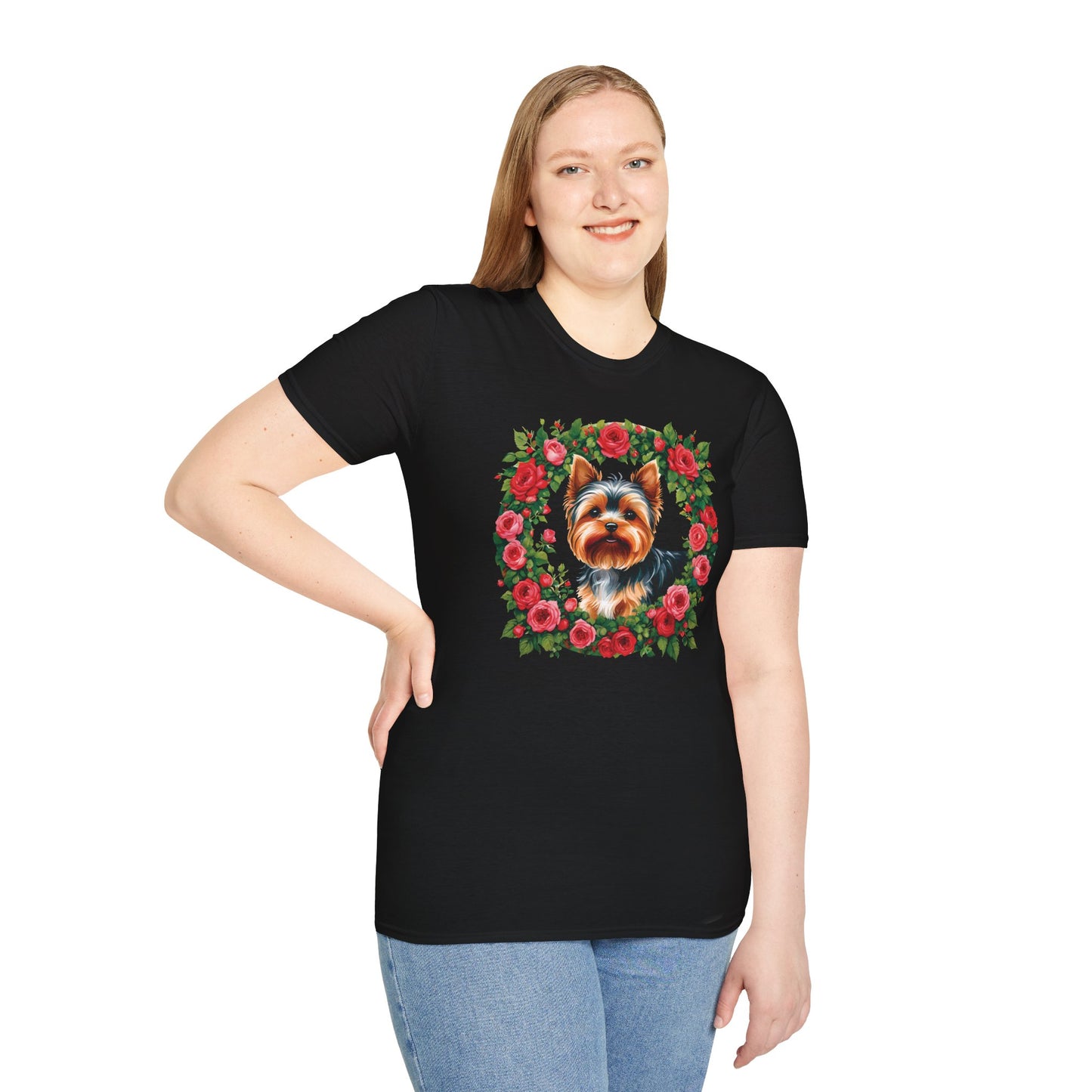 Yorkie Roses Wreath - Women's T Shirt