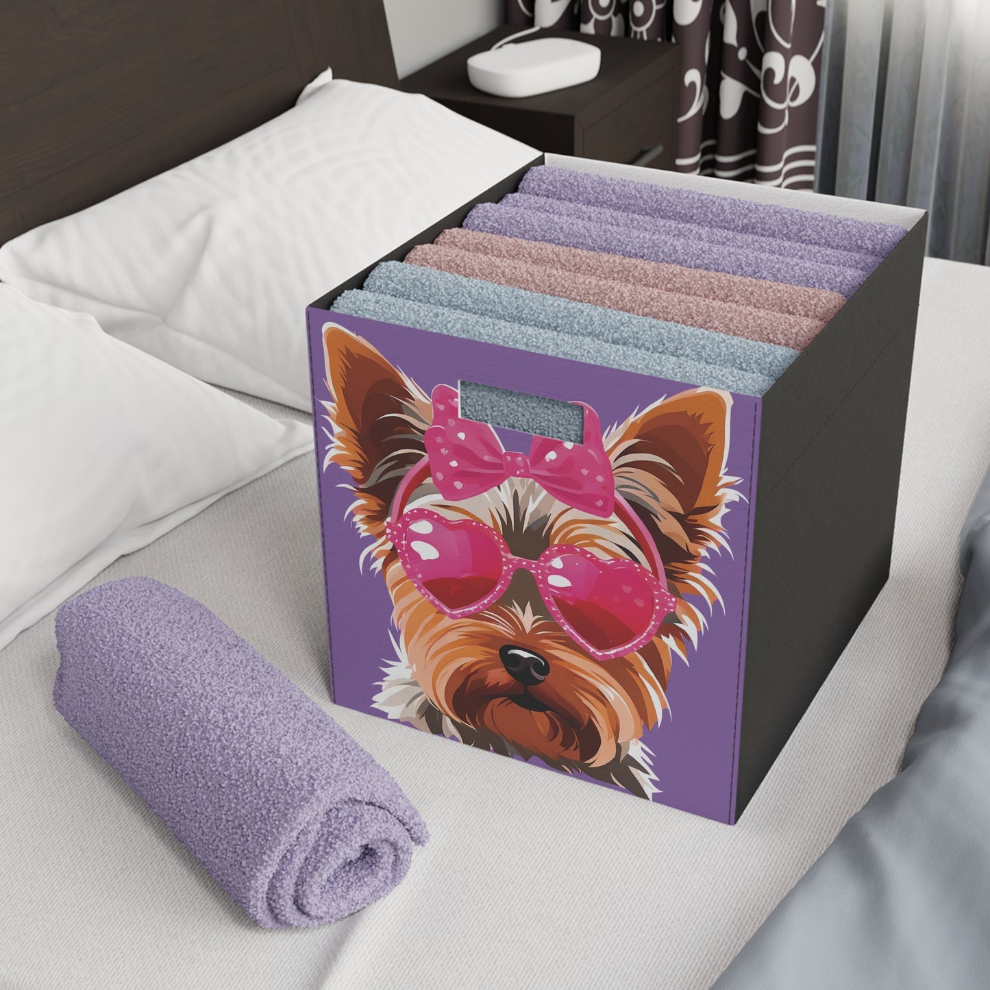 Chic Yorkie - Felt Storage Box 14.5" × 13"