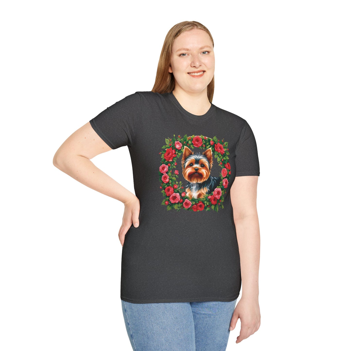 Yorkie Roses Wreath - Women's T Shirt