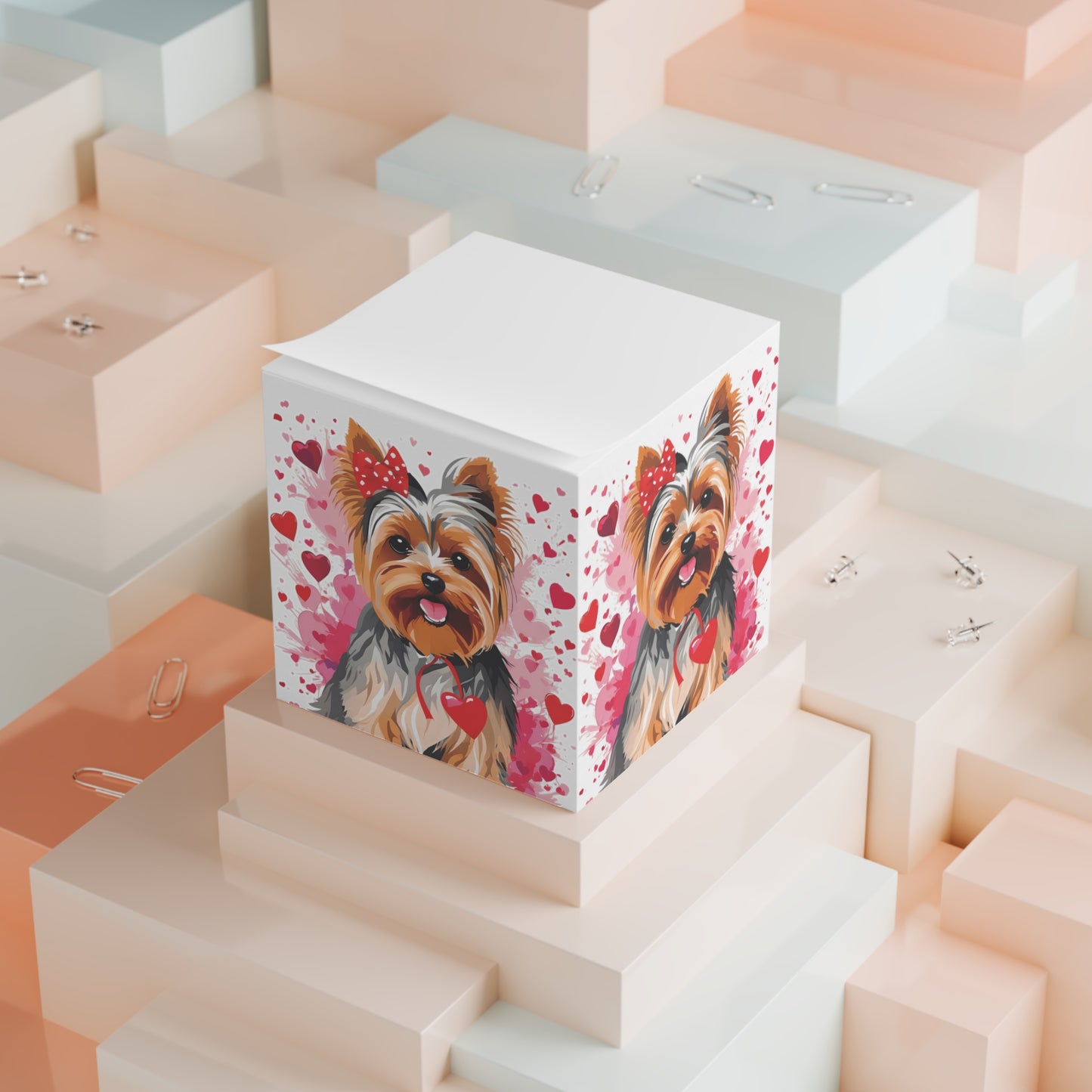Valentine’s Yorkie - sticky note cube