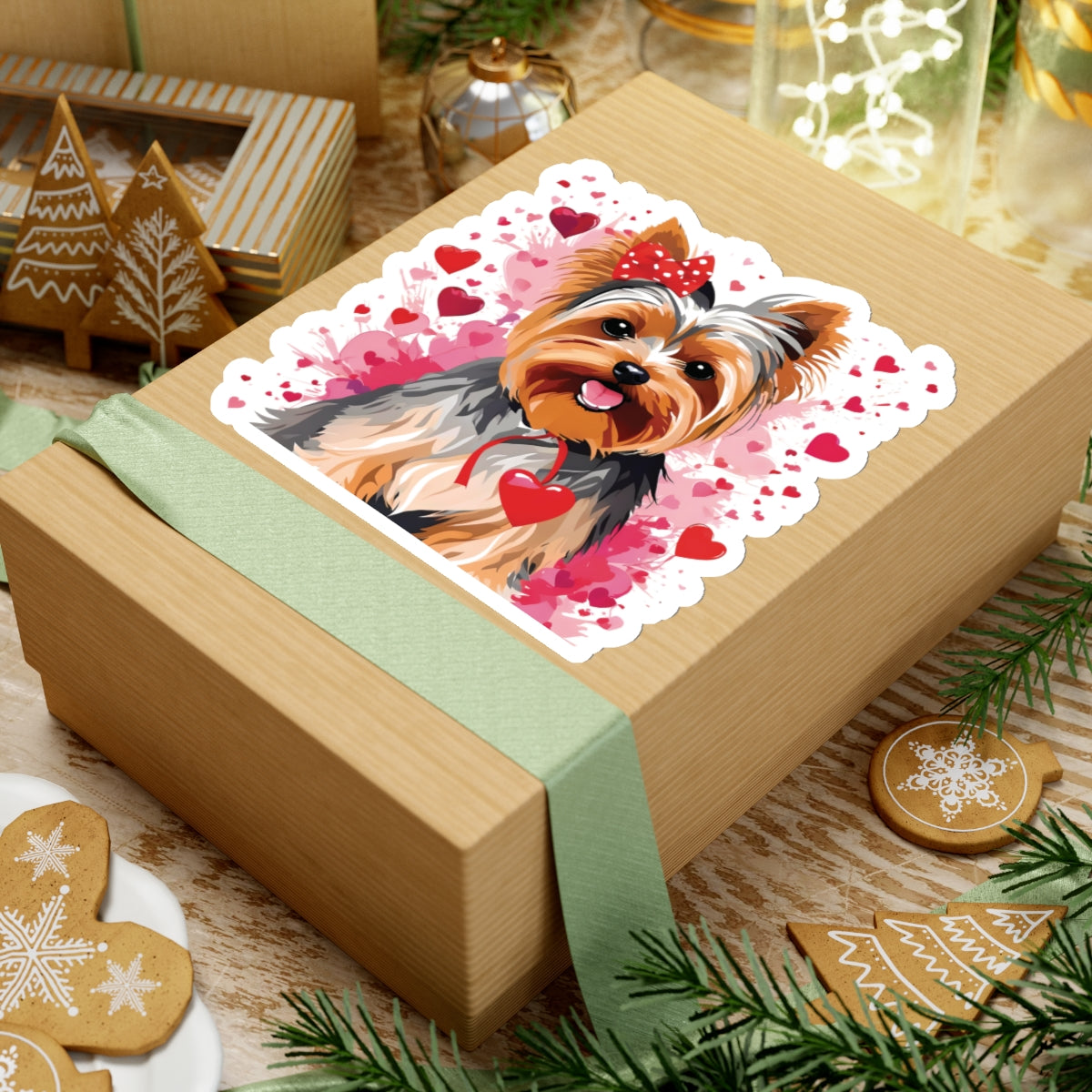 Valentine Yorkie - Sticker 6x6"