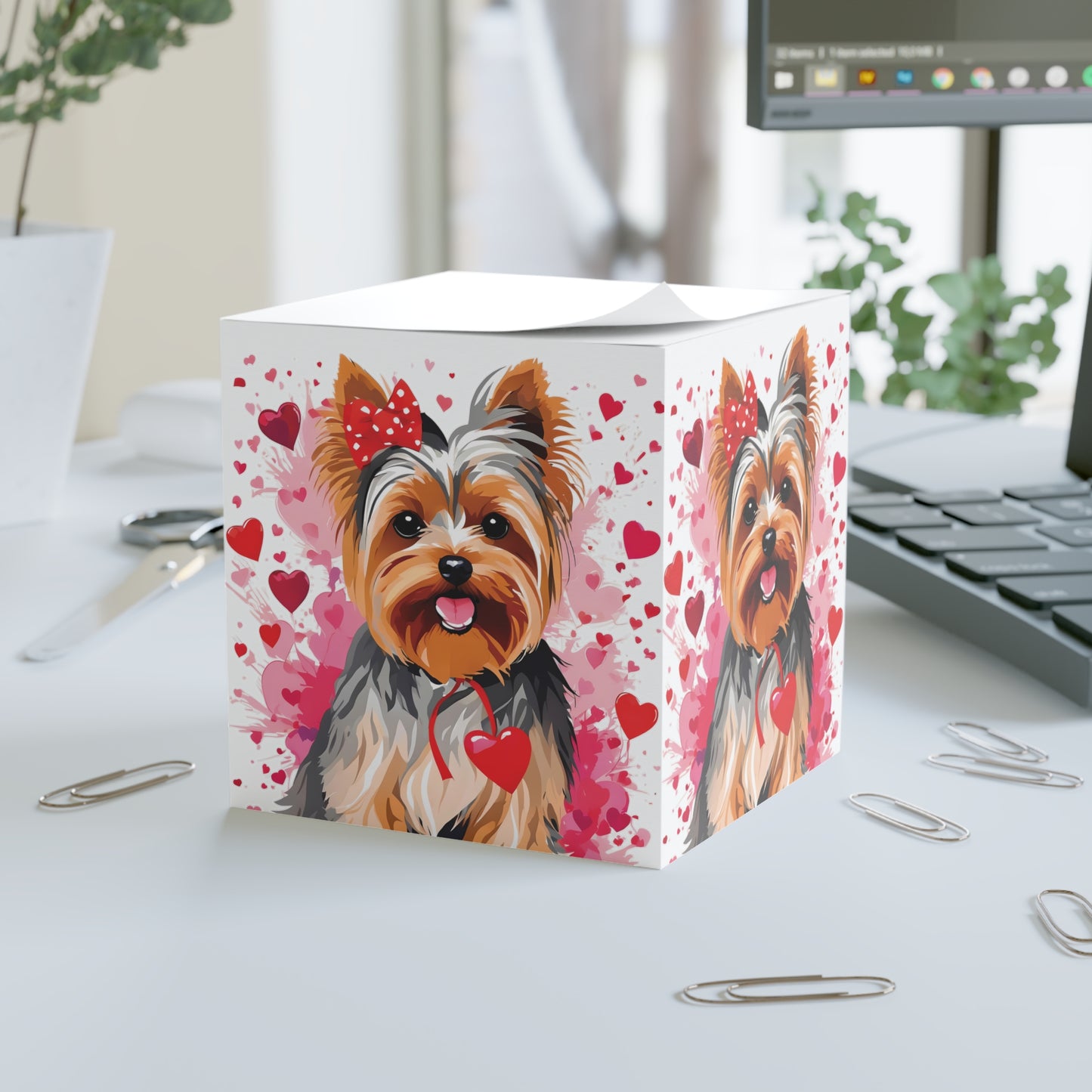 Valentine’s Yorkie - sticky note cube
